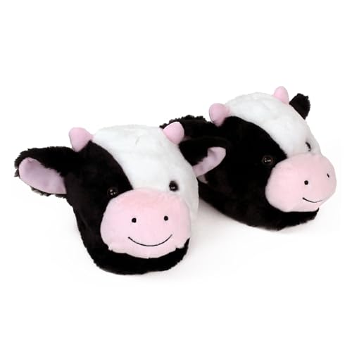 Fuzzy Cow Slippers for Women and Men - Cozy Plush Holstein Cattle Slippers for Adults