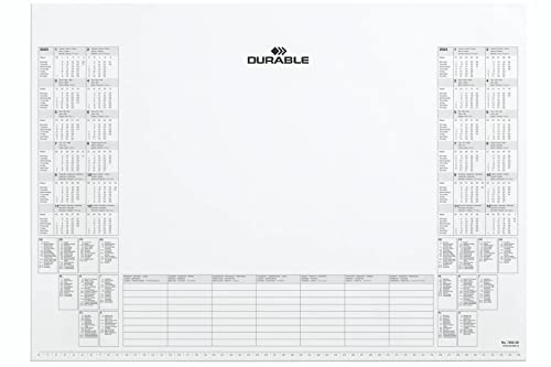Durable 729202 Bloque de calendario con 25 hojas y doble calendario anual, 570 x 410 mm, blanco