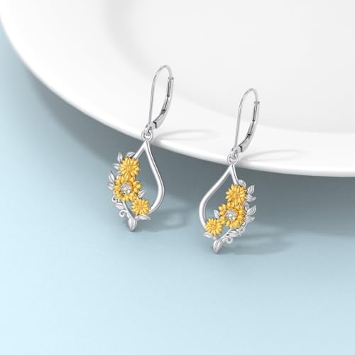 Diamond Flower Drop Dangle Earrings for Women 925 Sterling Silver Lab Grown Diamond Jewelry Gifts for Mom Wife Daughter Friend2