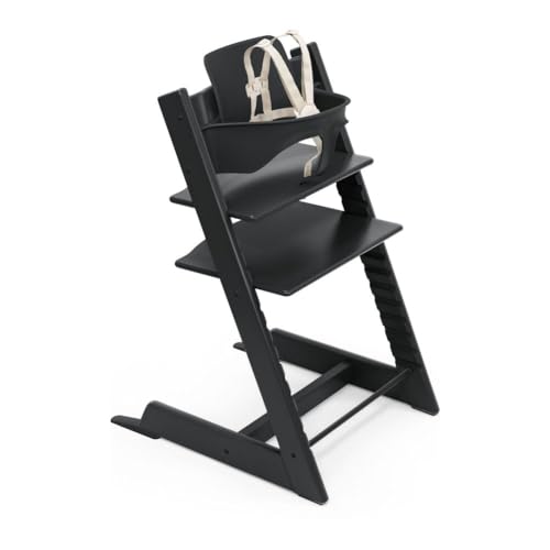 Stokke Tripp Trapp High Chair 2, Black - Includes Chair + Baby Set with Removable Harness for Children 6-36 Months - Adjustable, Ergonomic & Easy to Clean