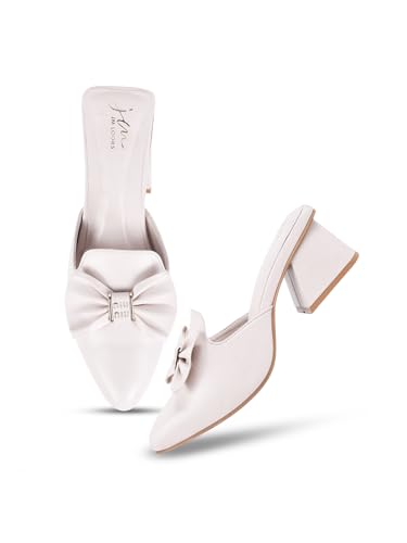 Image of JM LOOKS Women's Pointed Toe Mules with Bow Accent Stylish Block Heel Slip-On for Effortless Elegance For Women & Girls