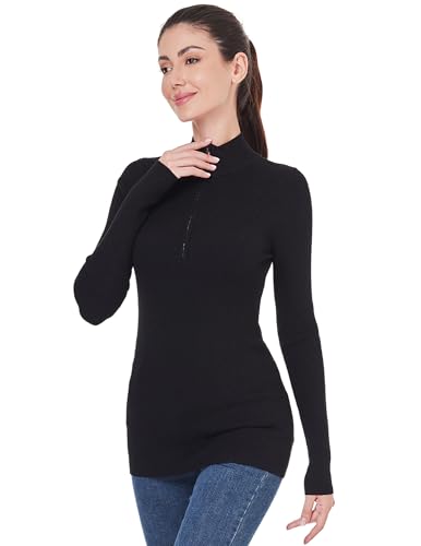 AmélieBoutik Women 1/4 Zip Long Sleeve Collared Ribbed Pullover Knit Sweater Tops4