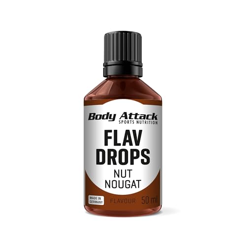 Body Attack Flav Drops®, 50 ml, Nut Nougat, Aromatropfen für Lebensmittel, zuckerfreie Flavour Drops ohne Kalorien, vegan & Qualität Made in Germany