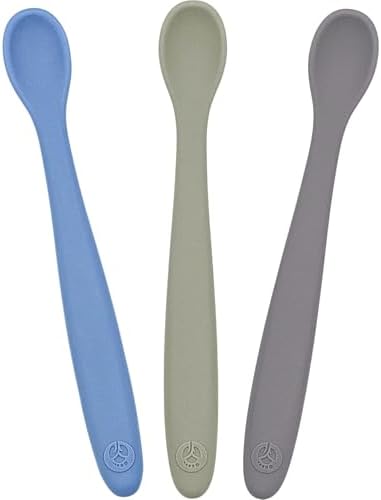 WeeSprout Silicone Baby Spoons - First Stage Infant Feeding Utensils With Soft-Tip, Bendable Kitchenware for Parent & Self-Feeding, Ultra-Durable, Dishwasher Safe, Travel Case, Set of 3