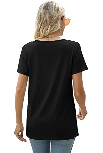 Black Shirts For Women Short Sleeve Summer Tops Crewneck Plus Size T Shirts 2Xl #TOP3