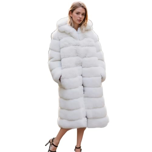 Lisa Colly Women's Winter Plus Size Parka Overcoat Long Sleeve Faux Fur Coat Jacket with Big Hooded (White,Medium)