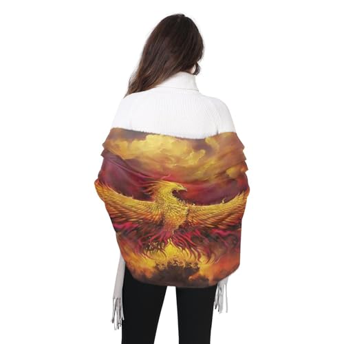 Flame Phoenix Bird Scarf for Women Warm Large Soft Pashmina Shawl Wrap Scarves Mythology Fashion Long Scarf with Tassels Cashmere Feel Scarf Lightweight2