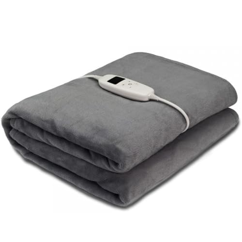 OVENTE Electric Heated Throw Blanket 50''x60'' with 10 Heat Settings, 1-8Hr Adjustable Timer, Over-Heat Protection, Auto Shut-Off, Fast Heating and Machine Washable for Home Office Use, Grey BL5810G