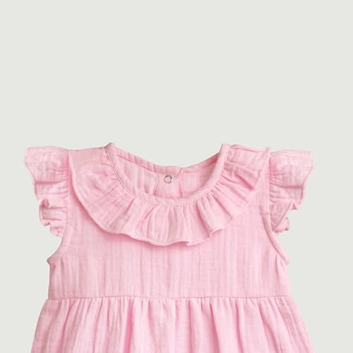 Image of Kidbea Organic Cotton Girl's Frock Ruffle Sleeve Regular Fit Casual Dress