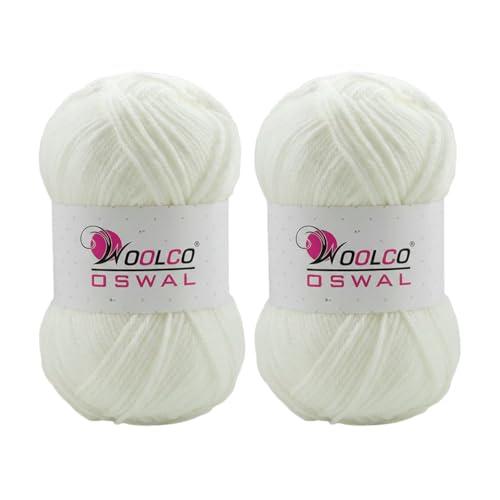 Woolco Oswal Sapphire Acrylic Yarn – DK Weight Knitting & Crochet Yarn, Pack of 2 (100g Each) (White)