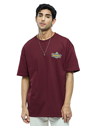 Image of The Souled Store Official Iron Man: Truck Art Men and Boys Oversized fit Graphic Half Sleeve Cotton Burgundy Color Oversized T-Shirts