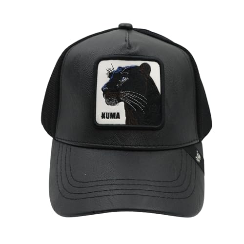 Image of kill off Leather Baseball Cap Panther Patch Cap Trucker for Men Snapback Mesh Animal Patch Hat Men's Black Djustable Baseball Hat Streetwear Fashion Hat