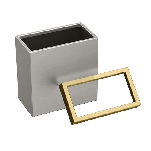 Image of Gatco Small Bathroom Trash Can with Lid, Rectangle 3 Gallon Stainless Steel Wastebasket, Under Sink, Satin Nickel and Brushed Brass, for Bathroom, Bedroom, Office (1917B)