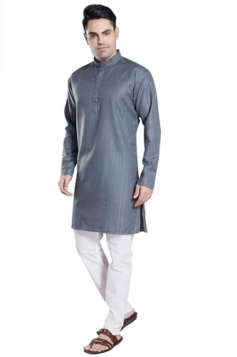Image of DIVISIVE Men's Self Zari Line Cotton Blend Slim Fit Kurta Pyjama Set