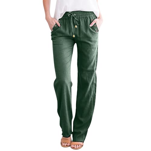 Linen Pants for Women Ankle Length Elastic Waist 100% Gauze Cotton Loose Fit Button Fly Front for Cropped Pants Work Fashion Professional Office Outfits and Business Casual for Seniors Bronze