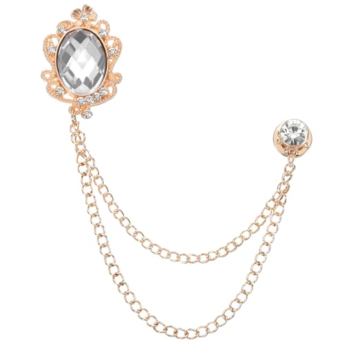 Image of PATIKIL Gem Hanging Chain Brooch Pins, Rhinestone Men's Gem Brooch Suit Pins Lapel Pins for Women Men