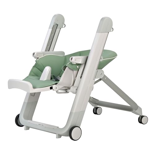 Image of PEG Siesta, Grow with Baby Folding High Chair & Recliner, Mint (Green) | Height Adjustable, Quick Clean & Easy Push Wheels For Babies & Toddlers, Made in Italy