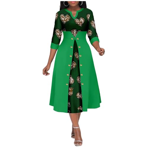 MaxPick Africa Ankara Printed Fabric Women's Dress V Neck Sexy Double Hem Splicing Clash Color Model Skirt XX-Large Women 760 16