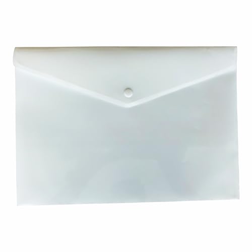 Pack of 10 - White A4 Stud Document Wallet Folder Carry Popper Folder A4 Polypropylene File Plastic Envelope File with Button Closure Document Organizer for Offices & Home