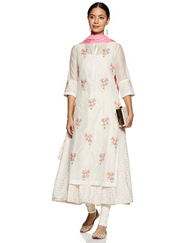 Image of BIBA Women Poly Cotton Flared Kurta Churidar Suit Set
