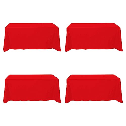 Image of BRILLMAX 4 Pack Red Tablecloths 90 x 132 Inch for 6ft Rectangle Tables - 150 GSM Polyester Fabric, Floor Length Drop, Water, Stain & Wrinkle Resistant Cloth Cover for Wedding Reception Banquet