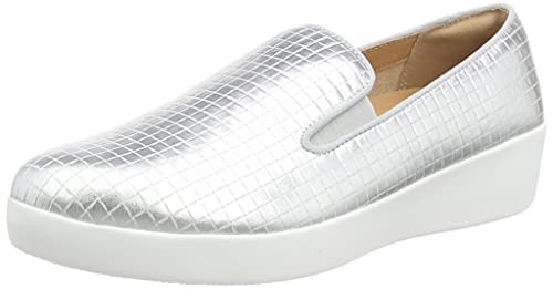 Fitflop Superskate-Metallic Raffia, Mocasín Plano Mujer, Silver, 37 EU