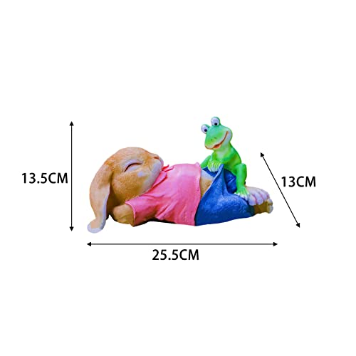 Syfunlv Deko Hasen für draußen,Groß Frosch Figur,25.5 x13x13.5cm Kaninchen mit Frosch Garten Statue Lustig Skulptur für Balkon, Am Teich, Grün Gartenfiguren ZubehöR Rasendekoration