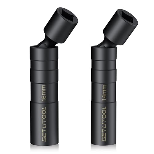 GETLITOOL 2 Piezas Llaves para bujías 14/16 mm Longitud 10 cm con conexión Cuadrada 3/8', 2X Casquillos dodecagonales para bujías de Coche en CVR, Llave magnética giratoria 360°