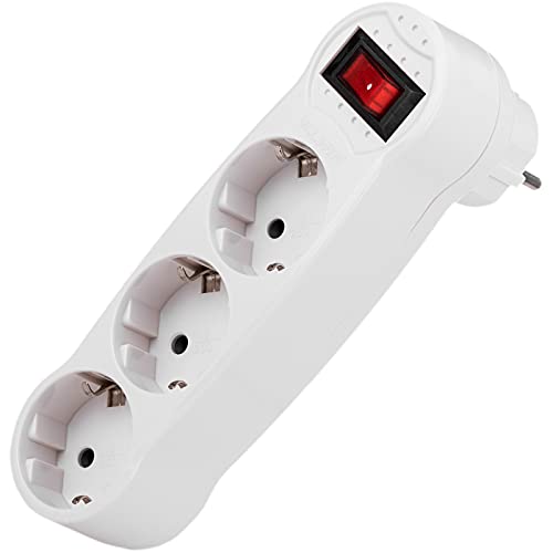 BeMatik - Dreifacher weißer Schuko-Steckeradapter-Multiplikator mit SchalterMultiplicador de adaptador de plugue Schuko Branco triplo com