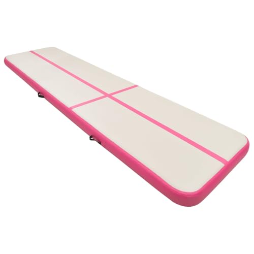 Tapis gonflable de gymnastique rose 700x100x20cm avec pompe à air