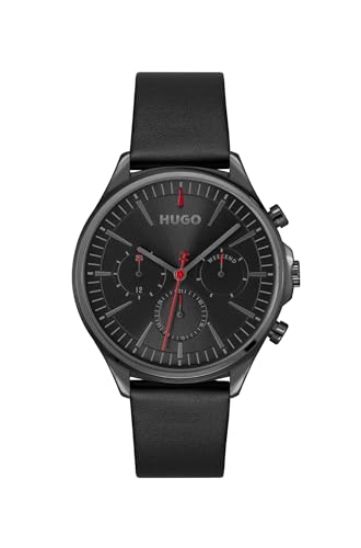 Catálogo de Reloj Hugo Boss Orange más recomendados. 47 HUGO - Reloj para Hombre Negro - Movimiento de Cuarzo - Correa de Piel Negro - Diseño Contemporáneo