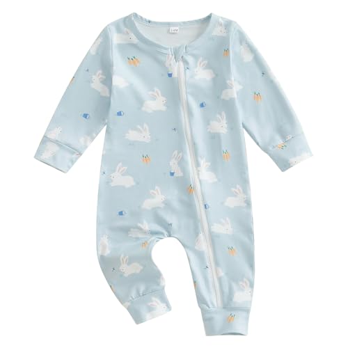 Newborn Baby Boy Girl Easter Rabbit Jumpsuit Long Sleeve Oblique Zipper Romper Bunny One Piece Overall Outfit