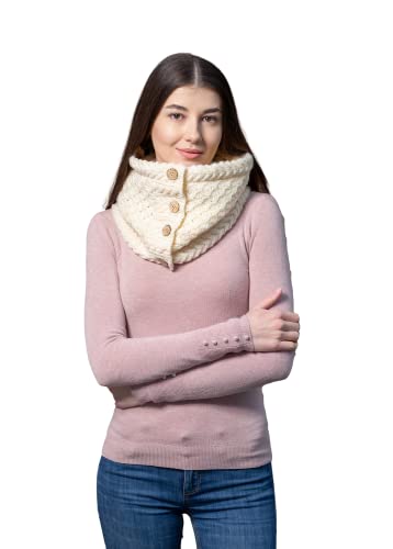 SAOL Ladies Scarf Coconut Buttons Wool Snood Scarves Made in Ireland