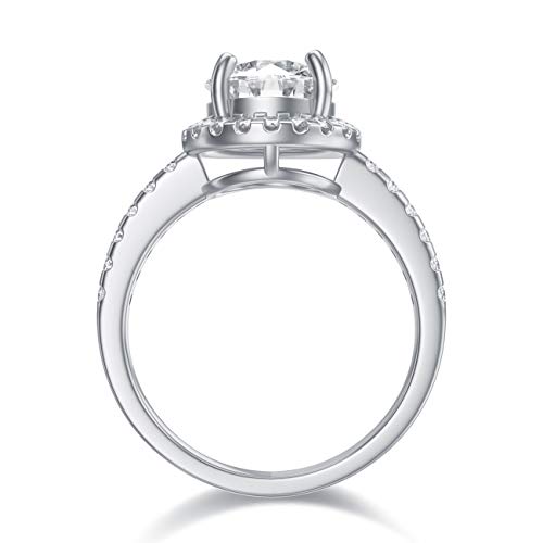 Engagement Ring 1.5 CT Center Halo Moissanite Engagement Rings for Women Platinum Plated Silver Free Engraving2