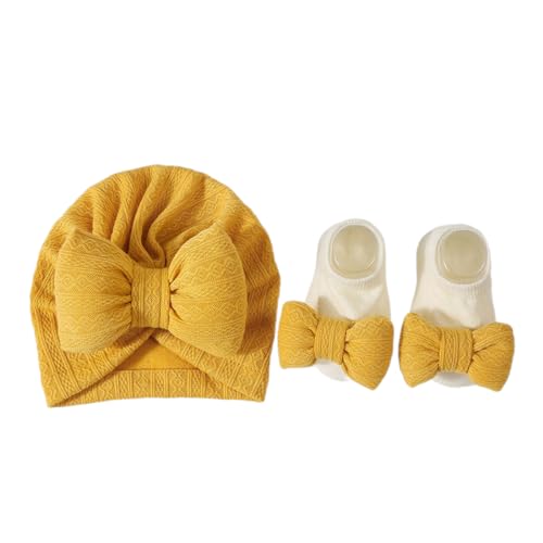 Turban Hat Newborn Baby Hat with Socks Set Knitted Baby Hat with Socks Stylish Turban Hat with Short Tube Socks