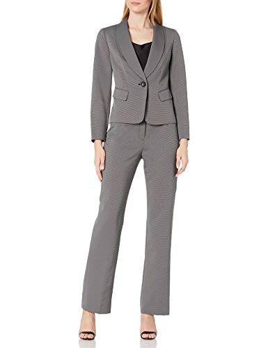 Le Suit Women's 1 Button Shawl Collar Dashed Two Tone Novelty Pant Suit, White/Black, 12