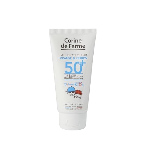 Corine de Farme - Leche Protectora Babies & Kids SPF50+ Bebés y Niños - Muy Alta Protección UVA y UVB - con Monoï de Tahití - Sin Perfume - Tamaño de Viaje 50ml
