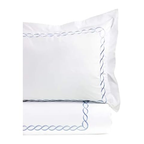 Melange Home Sateen Cotton Rope Stripe Embroidery, King Duvet Set, Blue on White Cover