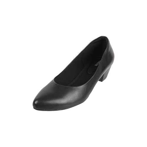 Image of Mochi Women Black Synthetic Pointed Toe Mid Heel Pumps with Bow Detail, Slip On Formal Office Wear Shoes
