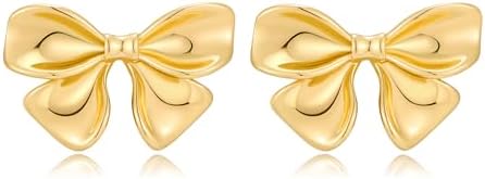 Gold Bow Stud Earrings for Women – Dainty Minimalist Flower Studs Jewelry Gift for Her