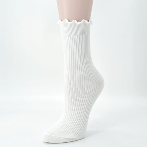 Image of Women's Trim Ruffle Frilly Turn Cuff Socks - Cute Vintage Dress Crew Ankle Boot Socks