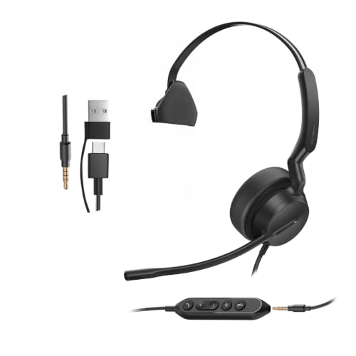 Image of Yealink UH42 SE Wired Headset, USB-A /C & 3.5mm,in-Line Controls, On-Ear