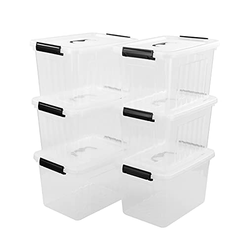 Qskely 6-Pack 10 L Clear Plastic Storage Box, Latch Storage Box With Handle #TOP6