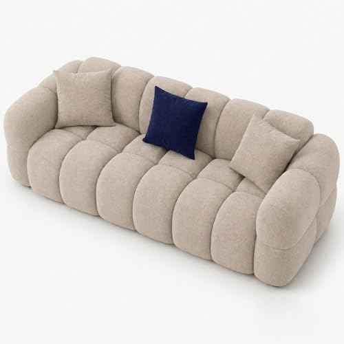 Image of FURNY Luxury Nimbus 3 Seater Bubble Cloud Sofa Set for Living Room | Boucle Weave Fabric Upholstered | Modern Cushioned Comfortable Couch for Home Office & Drawing Room | Sandstone Beige
