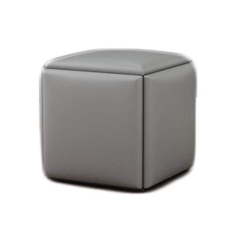 Tabouret cube en cuir moderne gris avec rangement et siege rembourre pour salon