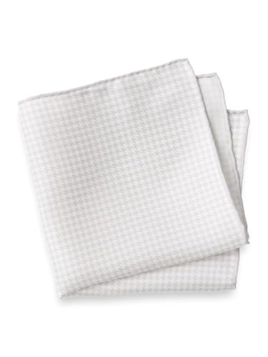 Paul Fredrick Men's Houndstooth Silk Pocket Square Ivory/Silver One Size