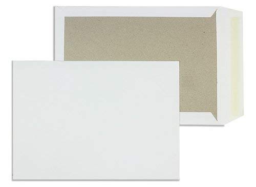 125 Stück, Papprückwandtaschen, DIN B4, Haftklebung mit Abziehstreifen, Gerade Klappe, 120 g/qm Offset, Ohne Fenster, Weiß, Blanke Briefhüllen