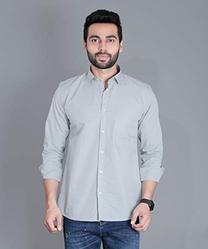 Image of Fifth Anfold Men's Pure Cotton Solid Color Mandarin Collar Full Sleeve Casual Wear Shirt, Office Wear for Men