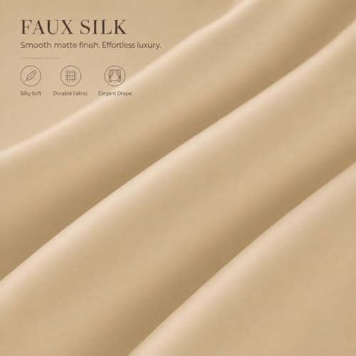 Image of 100% Blackout Long Door Curtains 10 Feet Long Set of 2 - Beige Faux Silk Room Darkening Eyelet Curtains for Bedroom (4.5 Ft Extra Wide Panels), Tiebacks Included, Thermal Insulated