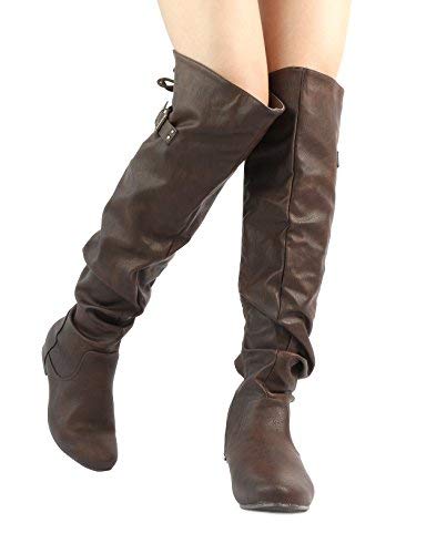 Image of DREAM PAIRS Women's Over The Knee Flats Slouch Thigh Boots
